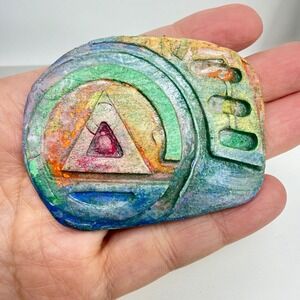 Artisan Handcrafted Clay Brooch Pin Abstract Art Geometric Rainbow Colored